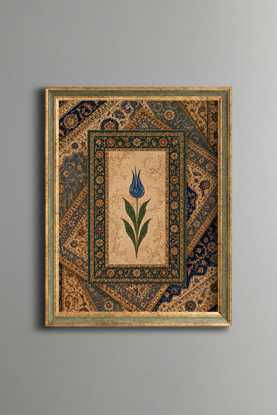 epiqart Blue Tulip Motif - Vintage Patterned Painting - Fine Model