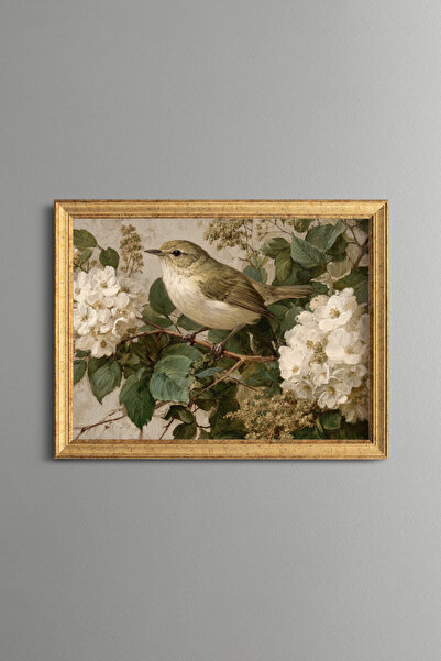 epiqart Bird among White Flowers - Vintage Patterned Painting - Fine Model