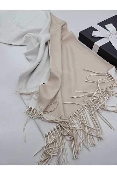 tomrisboutique شال ووشاح كشمير فاخر ذو وجهين 70 × 200 سم بلونين مع حواف مزخرفة