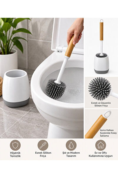 ARVALE Bambu Saplı Silikon WC Fırçası – Hazneli Tuvalet Temizleme Fırçası, Mo...