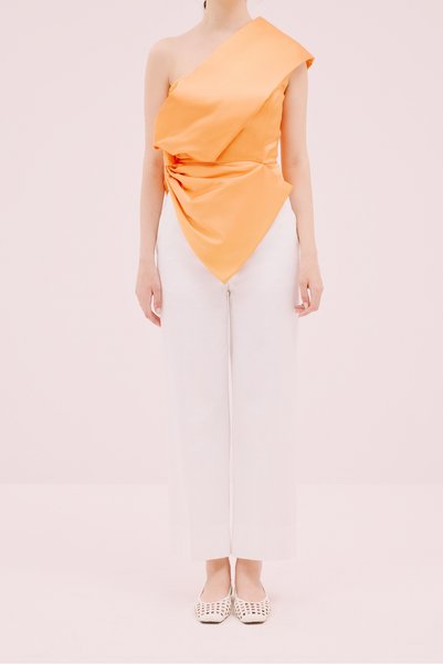 Roman Asimetrik Saten Bluz Oranj Y2113108_011