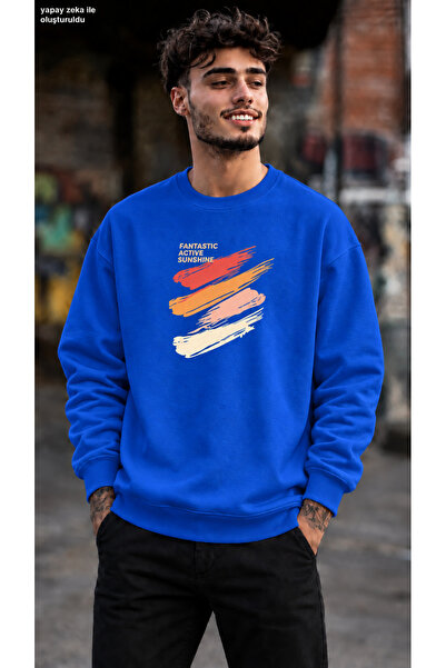 caddekombin Men's Fantastic Active Sunshine Brush Print Crew Neck Casual Regu...