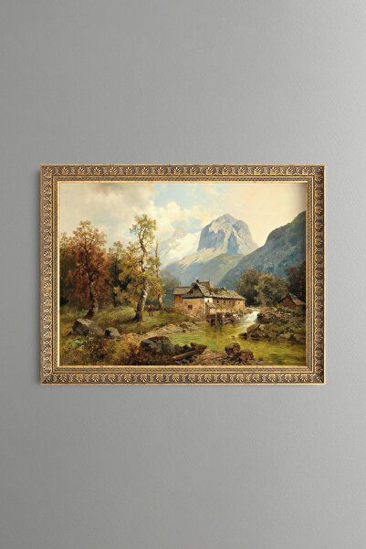 epiqart Cottage in the Mountain Village - Vintage Patterned Painting - Fine M...