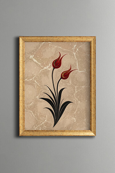 epiqart Marbling Art Red Tulips - Vintage Patterned Painting - Fine Model