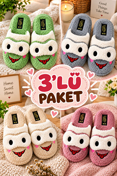 LUFFO 3-Piece Advantage Pack Plush Sweet Fluffy Closed-Toe Soft Sole Slippers...
