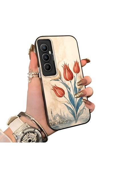 Hontinga For Realme C65 4g Compatible Silicone Edge Hard Back Case Tulip Patt...