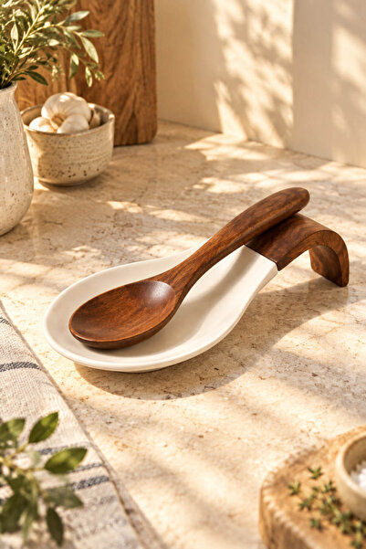 House Bird Acacia Handle Silicone Dirty Spoon Rest Heat Resistant Kitchen Spoon Holder