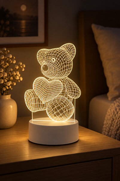 Generic Brand Λάμπα LED 3D Αρκουδάκι με Καρδιά, Θερμό Φως, Τροφοδοτούμενο με ...