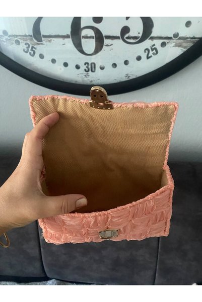 Generic Brand Organza Ribbon Box Bag / Salmon-Colored Bag / Cross-Strap Powder Bag