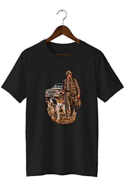 WİDİ Tricou unisex cu imprimeu Hunter and His Dog, cu decolteu rotund și croi...