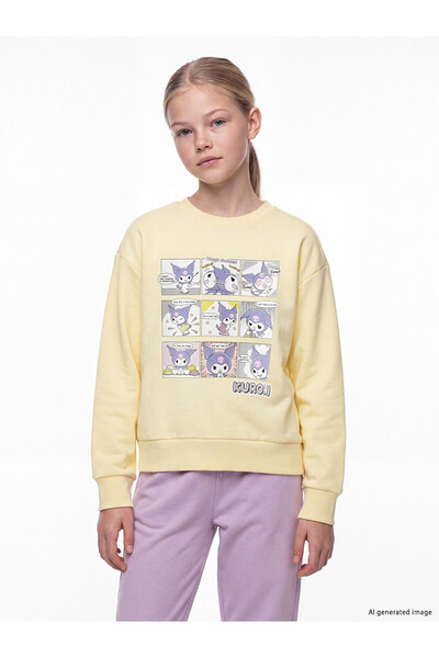 LC Waikiki Alita City Yellow Kuromi Printed Thick Sweatshirt for Girls with a...