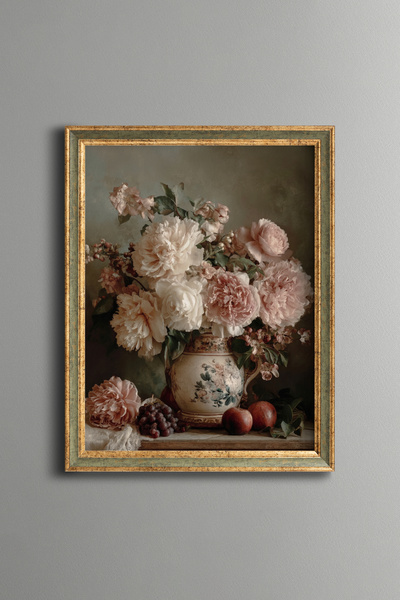 epiqart Pink and White Peonies in a Vase - Vintage Patterned Painting - Fine ...
