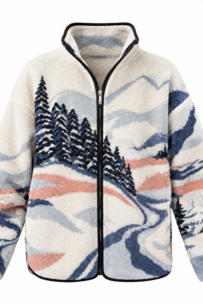 Sorridi Desenli Yarım Fermuarlı Polar Sweatshirt