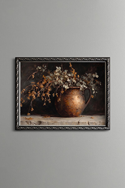 epiqart Leafy Branches in a Copper Jug - Vintage Patterned Painting - Fine Model