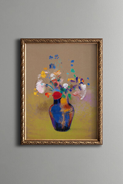 epiqart Colorful Flowers in a Blue Vase - Vintage Patterned Painting - Fine M...