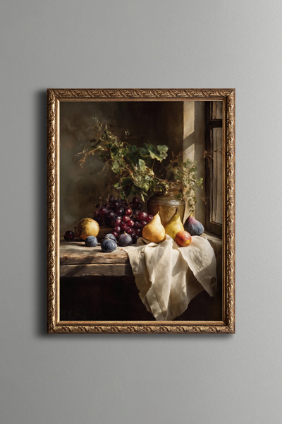 epiqart Fruit Still Life in Window Light - Vintage Patterned Painting - Fine ...