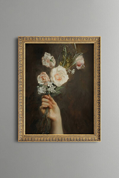 epiqart Elegant Rose Bouquet in Hand - Vintage Patterned Painting - Fine Model