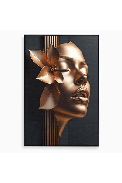 Luxcanva Tablou Canvas Chip Auriu Cu Floare 70x100 cm cu Rama Negru Portret F...
