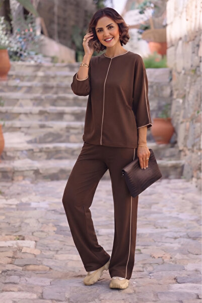 Nevin Kaya Moda Brown Piping Modal Fabric Set