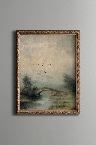 epiqart Stone Bridge in the Foggy Valley - Vintage Patterned Painting - Fine ...
