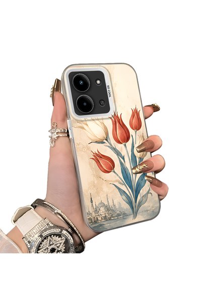 Hontinga For Redmi 15C 4g Compatible Silicone Edge Hard Back Case Tulip Patte...
