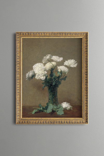 epiqart White Peony Bouquet - Vintage Patterned Painting - Fine Model