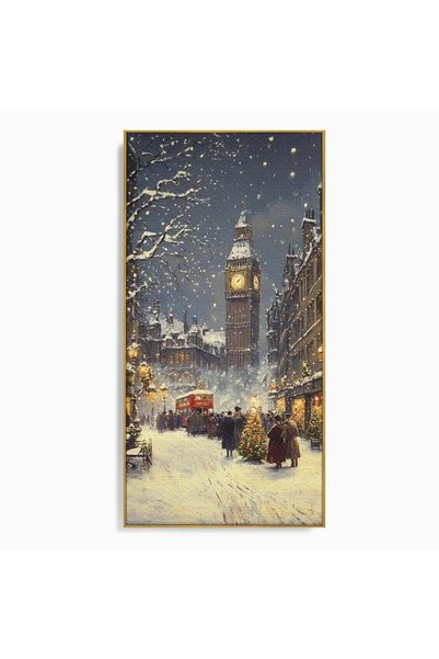 Luxcanva Tablou Canvas Iarna La Big Ben 50x100 cm cu Rama Auriu Ger Londra Va...