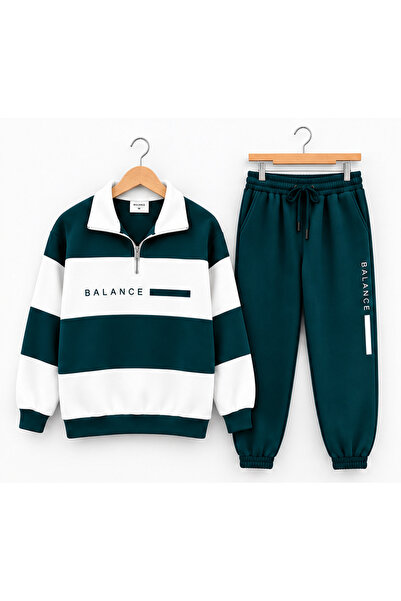 dwnwear Balance Unisex Color Blocked Tracksuit Set Half Zipper Sweatshirt Jogger