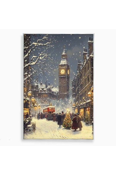 Luxcanva Tablou Canvas Iarna La Big Ben 40x60 cm cu Rama Argintiu Ger Londra ...