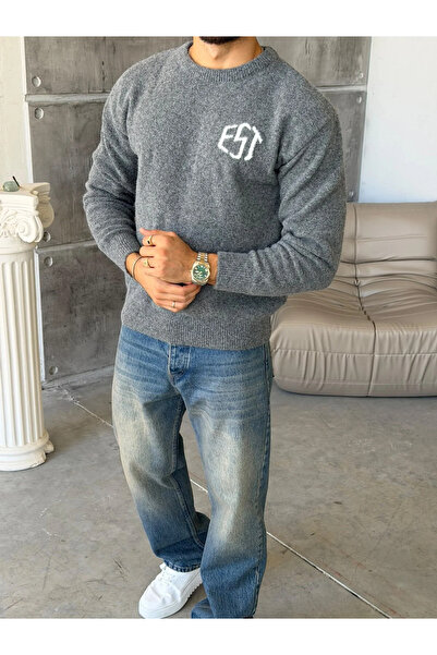 More Black Soft Textured Oversize Knitwear with Est Lettering