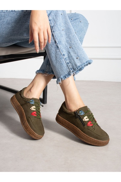 ALEMDAR AYAKKABI Senna Green Genuine Leather Zippered Women's Shoes