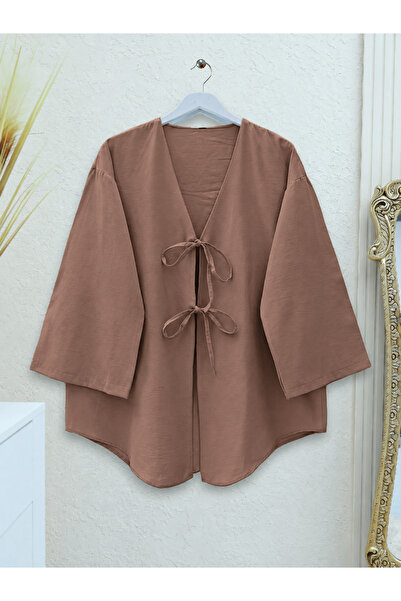 Hepsi Moda İki Bağlamalı Kimono - Kahverengi