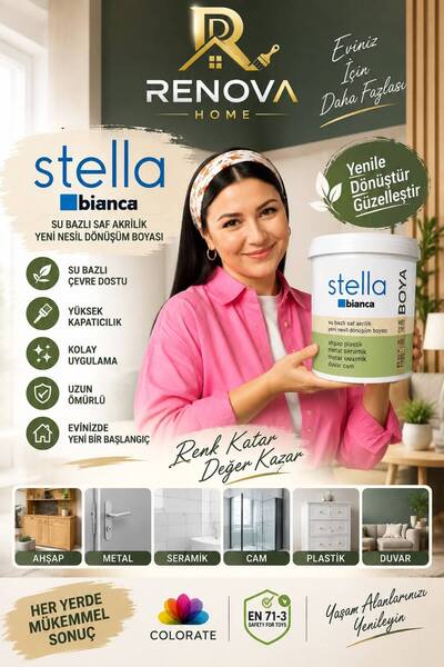 renova home BiANCA STELLA Yeni Nesil Yaşam Boyası Dolap fayans cam plastik ah...