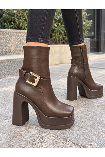 asmi shoes Γυναικείες μπότες με τακούνι πλατφόρμας 12 εκ. με αγκράφα Dona Bro...