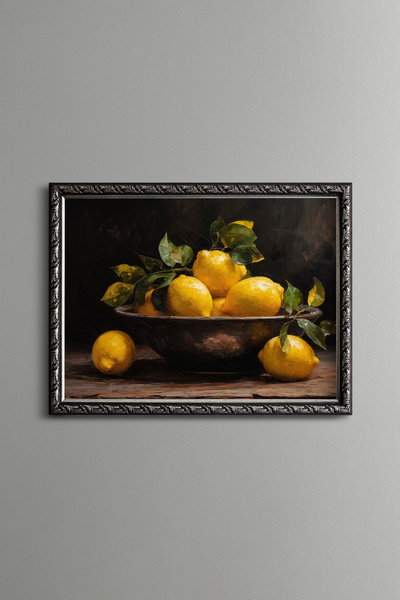 epiqart Lemons in a Copper Bowl - Vintage Patterned Painting - Fine Model
