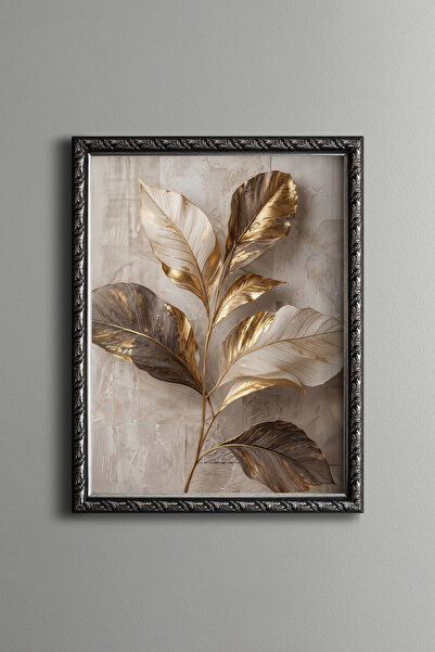 epiqart Gold and White Leaves - Vintage Patterned Painting - Fine Model