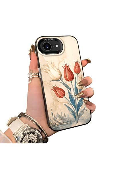 Hontinga iPhone 17E Compatible Silicone Edge Hard Back Case Tulip Pattern Cou...