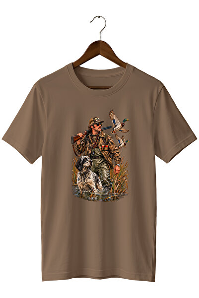 WİDİ Hunter and Wild Duck Printed Unisex Regular Fit Crew Neck T-Shirt