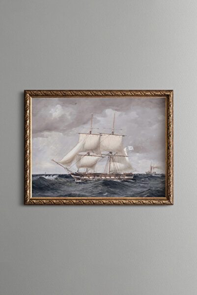 epiqart Sailing Ship and Wavy Sea - Vintage Patterned Painting - Fine Model