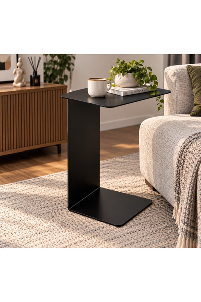 AWT Store C Tipi Metal Yan Sehpa – Siyah Modern Koltuk ve Kanepe Sehpası