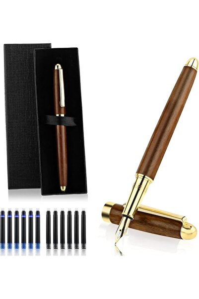 GENERAL Wooden Ballpoint Pen Set, Brass Trim, 0.5mm Fine Tip with 12 Ink Refills