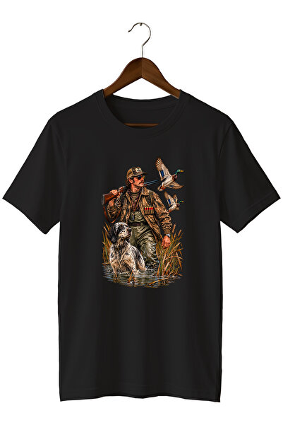 WİDİ Tricou unisex cu imprimeu Hunter and Wild Duck, cu croială normală și gâ...