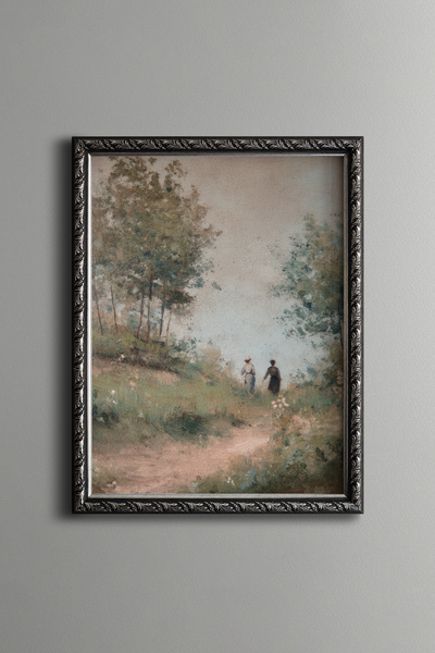 epiqart Two Women on a Country Road - Vintage Patterned Painting - Fine Model