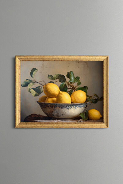 epiqart Lemons in a Blue Patterned Bowl - Vintage Patterned Painting - Fine M...