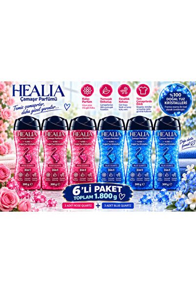 HEALİA ROSE + BLUE QUARTZ 3 in 1 ÇAMAŞIR PARFÜMÜ %100 DOĞAL TUZ KRİSTALLERİ 300 GR X 6 AD. 1.800 GR