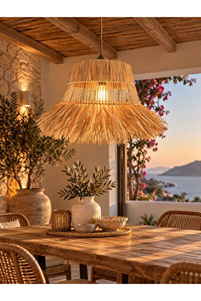 Home Bohem Handmade Rafya Avize - Bohem Hasır Sarkıt Aydınlatma Doğal Dekorat...