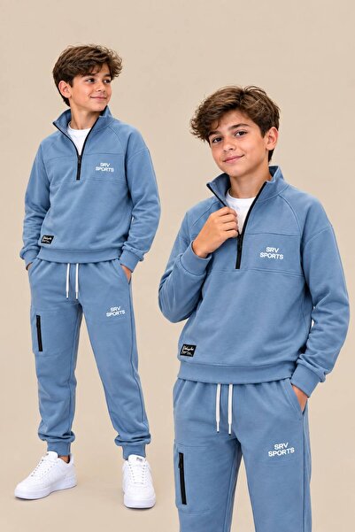 RUHAT Erkek Çocuk SRV SPORTS Baskılı Yarım Fermuarlı Dik Yaka 3'lü Eşofman Ta...