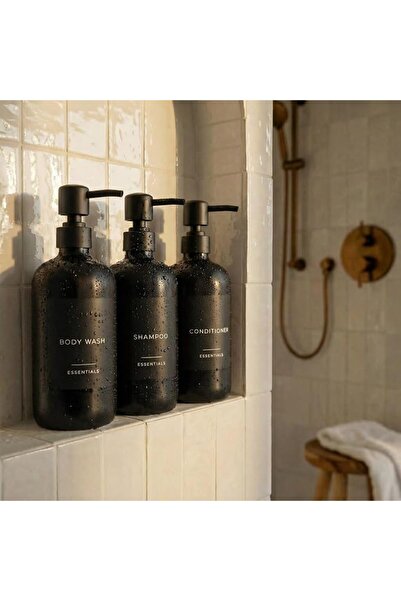 KIBAGA Stylish Shampoo and Conditioner Dispenser Set of 3 - Modern 21oz Showe...