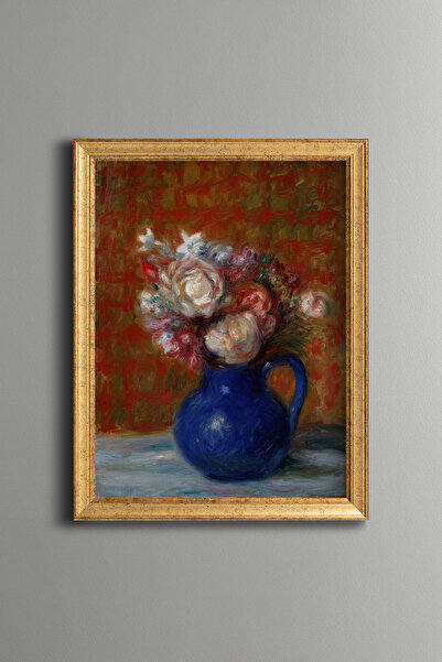 epiqart Flower Bouquet in Blue Ceramic Vase - Vintage Patterned Tabletop - Fi...
