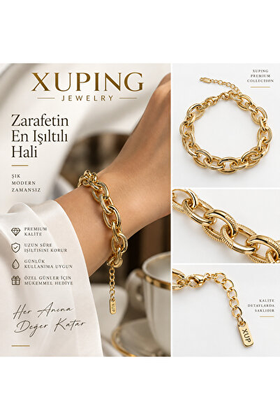 XUPING JEWELRY Xuping Gold Renk Dokulu Oval Zincir Kadın Bileklik